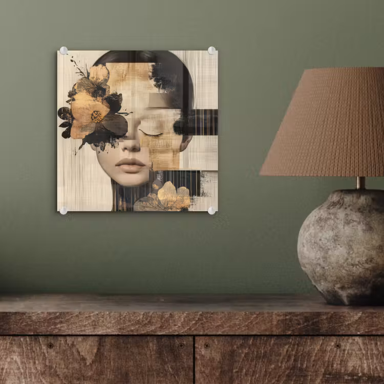 Glas schilderij - Gezicht - Bloemen - Zwart - Vrouw — 4