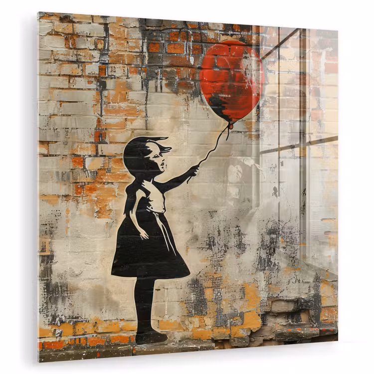 Glas schilderij - Graffiti - Banksy - Meisje - Street art — 1