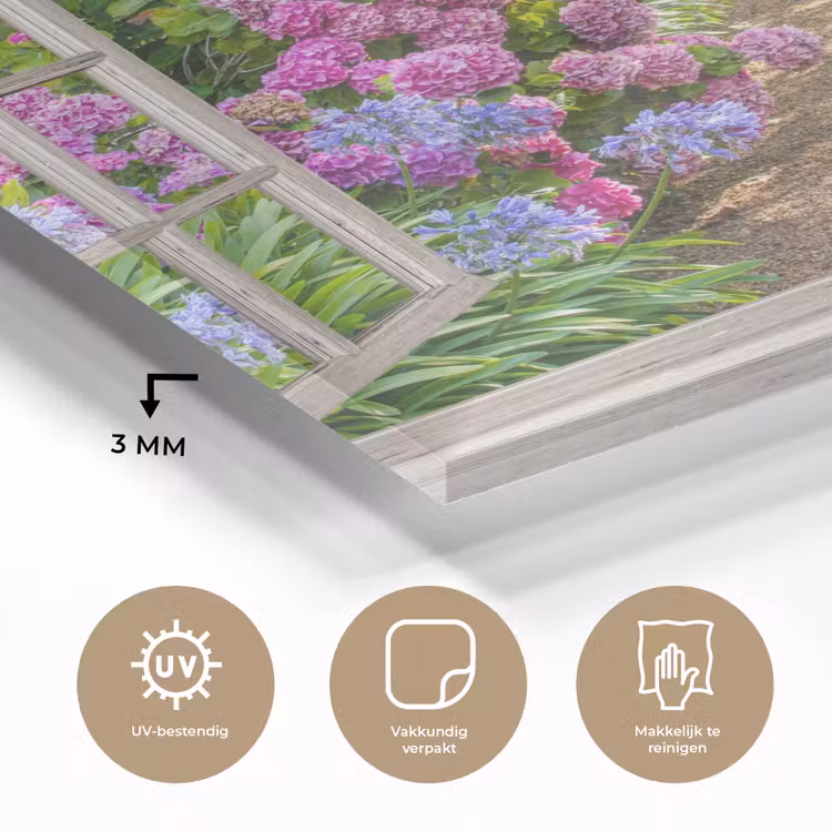 Glas schilderij - Hortensia - Doorkijk - Bloemen - Zomer - Paars - Pad — 3