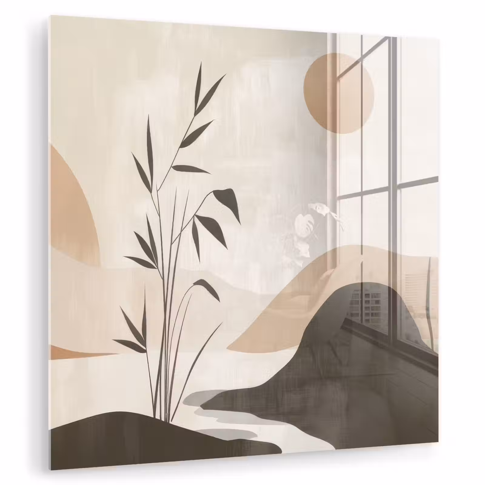 Glas schilderij - Japandi - Landschap - Beige — 1