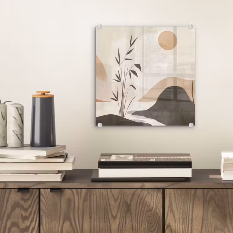 Glas schilderij - Japandi - Landschap - Beige — 2