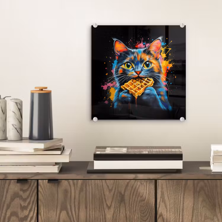 Glas schilderij - Kat - Graffiti - Kleurrijk - Wafel - Eten — 2