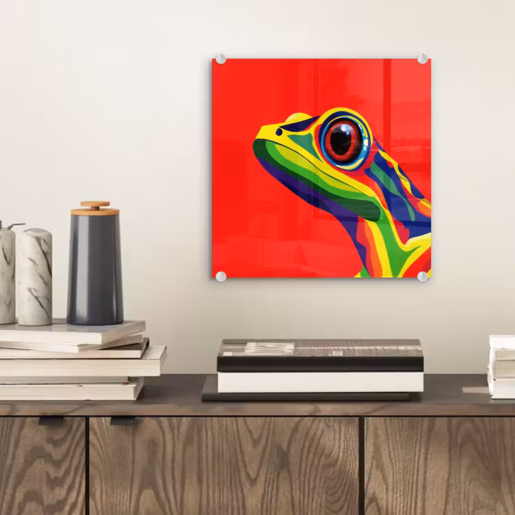 Glas schilderij - Kikker - Kleurrijk - Strepen - Ogen — 2