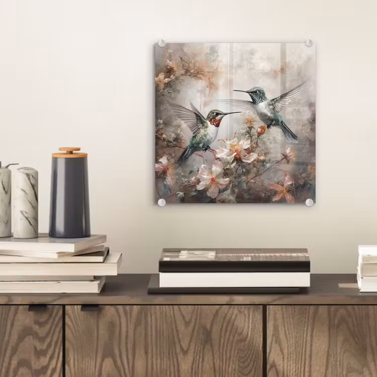 Glas schilderij - Kolibrie - Vogels - Bloemen - Planten — 2