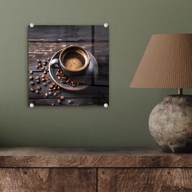 Glas schilderij - Kop - Koffie - Hout - Bonen — 4