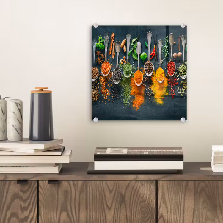 Glas schilderij - Kruiden - Specerijen - Lepels — 2
