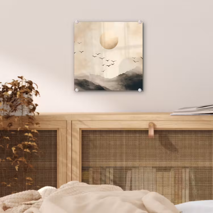 Glas schilderij - Landschap - Japandi - vogel — 5