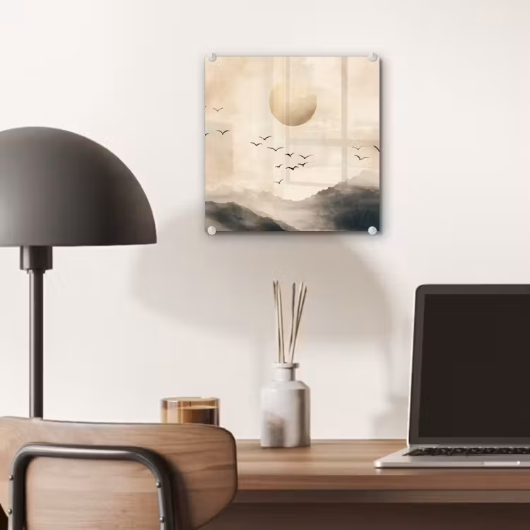 Glas schilderij - Landschap - Japandi - vogel — 7