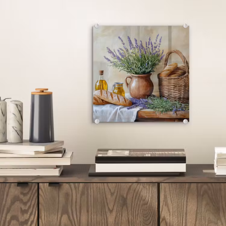 Glas schilderij - Lavendel - Brood - Stilleven — 2