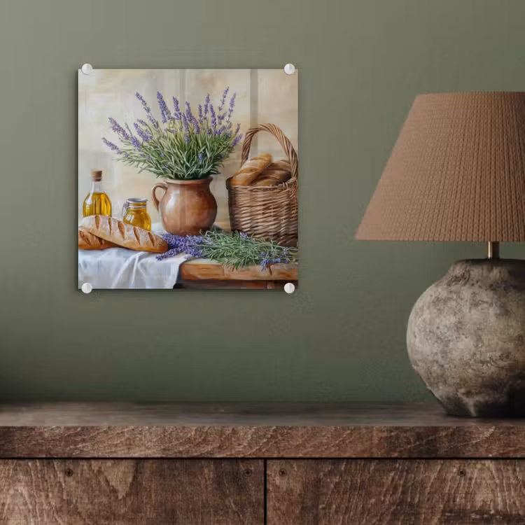 Glas schilderij - Lavendel - Brood - Stilleven — 4