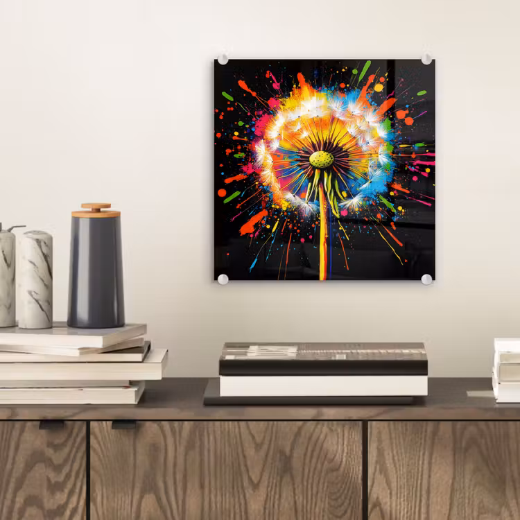 Glas schilderij - Paardenbloem - Graffiti - Kleurrijk - Bloemen - Natuur — 2