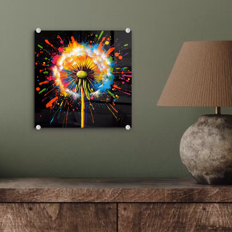 Glas schilderij - Paardenbloem - Graffiti - Kleurrijk - Bloemen - Natuur — 4