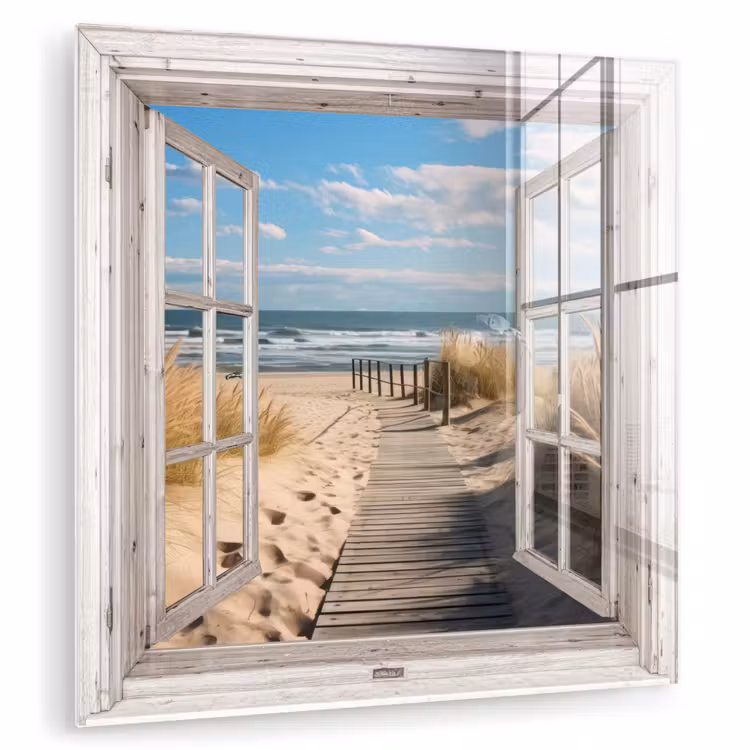 Glas schilderij - Raam - Zee - Kust - Natuur - Doorkijk - Strand - Waddenzee — 1