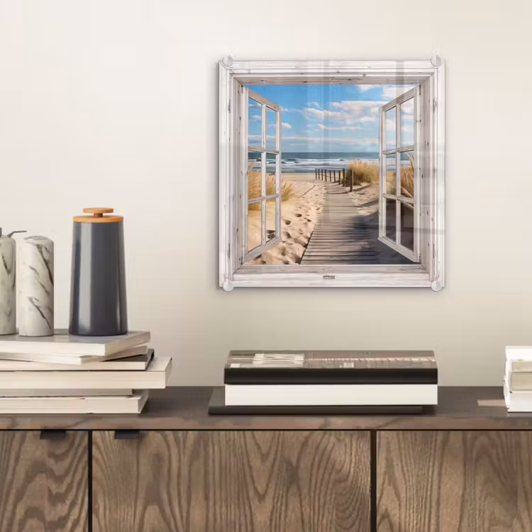 Glas schilderij - Raam - Zee - Kust - Natuur - Doorkijk - Strand - Waddenzee — 2