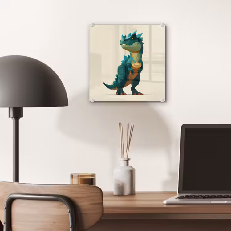Glas schilderij - Stekels - Dino - Blauw - Gespierd — 7
