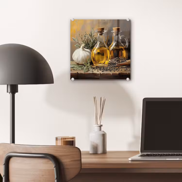 Glas schilderij - Stilleven - Olijfolie - Knoflook - Kruiden — 7