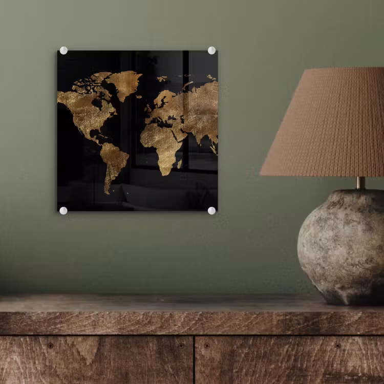 Glas schilderij - Wereldkaart - Goud - Luxe - Aarde - Zwart — 4