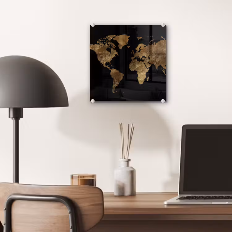 Glas schilderij - Wereldkaart - Goud - Luxe - Aarde - Zwart — 7