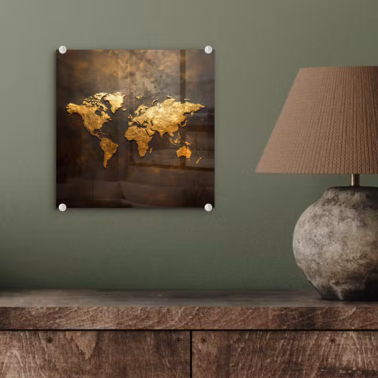 Glas schilderij - Wereldkaart - Goud - Roest — 4