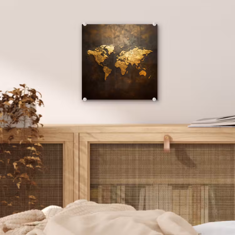 Glas schilderij - Wereldkaart - Goud - Roest — 5