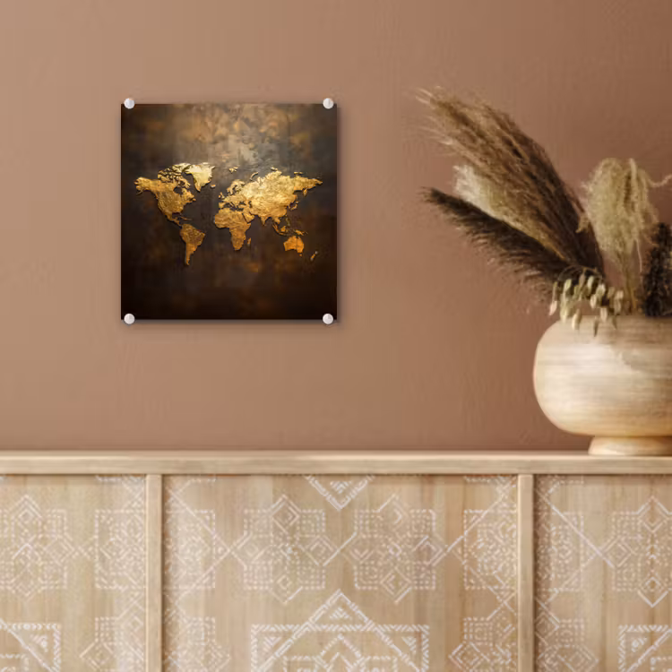 Glas schilderij - Wereldkaart - Goud - Roest — 6