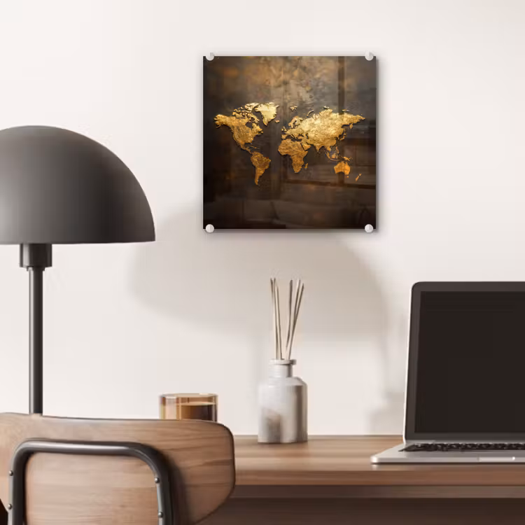 Glas schilderij - Wereldkaart - Goud - Roest — 7
