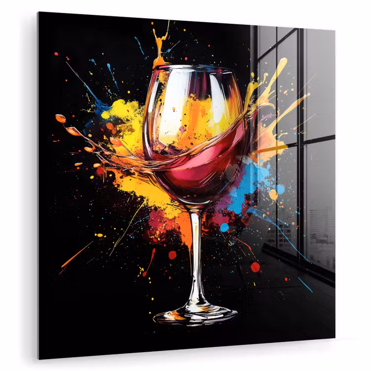 Glas schilderij - Wijn - Glas - Graffiti - Borrel - Rood - Verf — 1