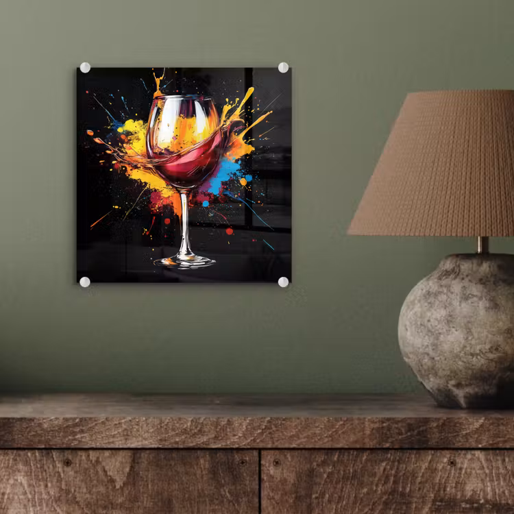Glas schilderij - Wijn - Glas - Graffiti - Borrel - Rood - Verf — 4