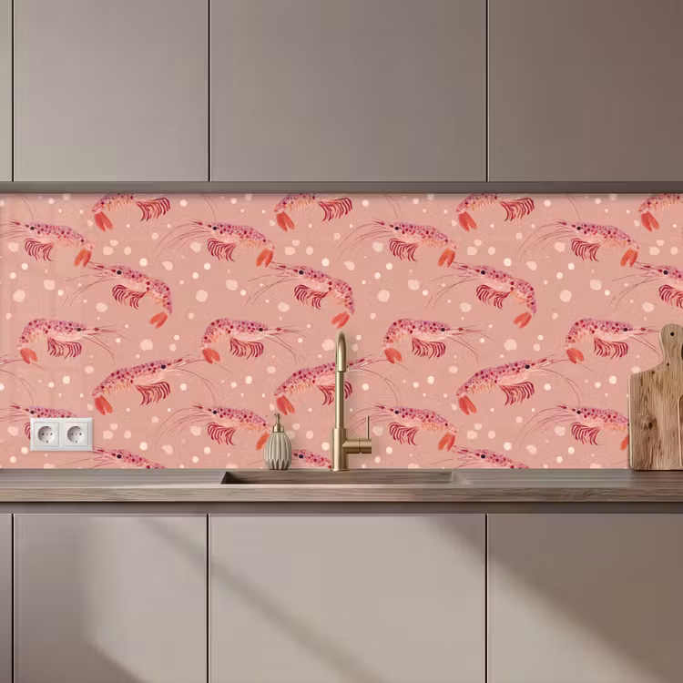 Keuken achterwand - Garnalen - Stippen - Roze — 1