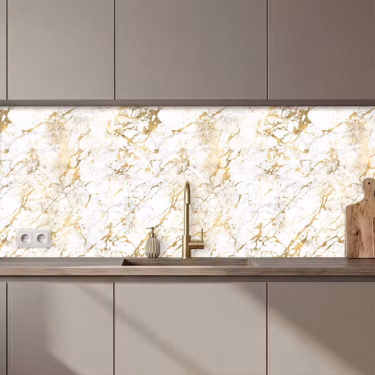 Keuken achterwand - Goudspatten - Wit - Marmer — 1