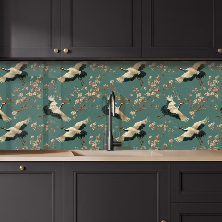 Keuken achterwand - Kersenbloesem - Kraamvogels - Groen — 6