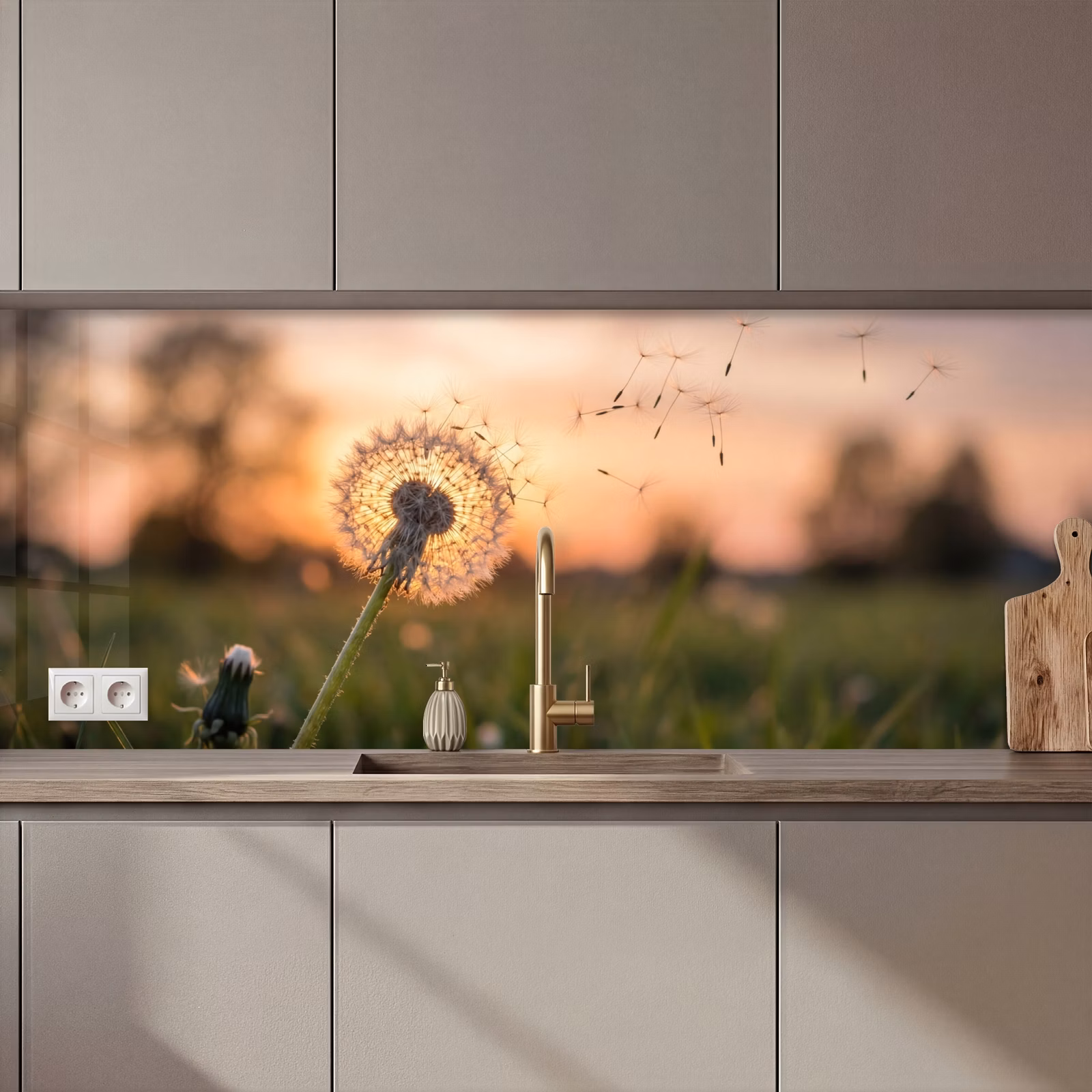 Keuken achterwand - Paardenbloem - Zonsondergang - Veld — 1