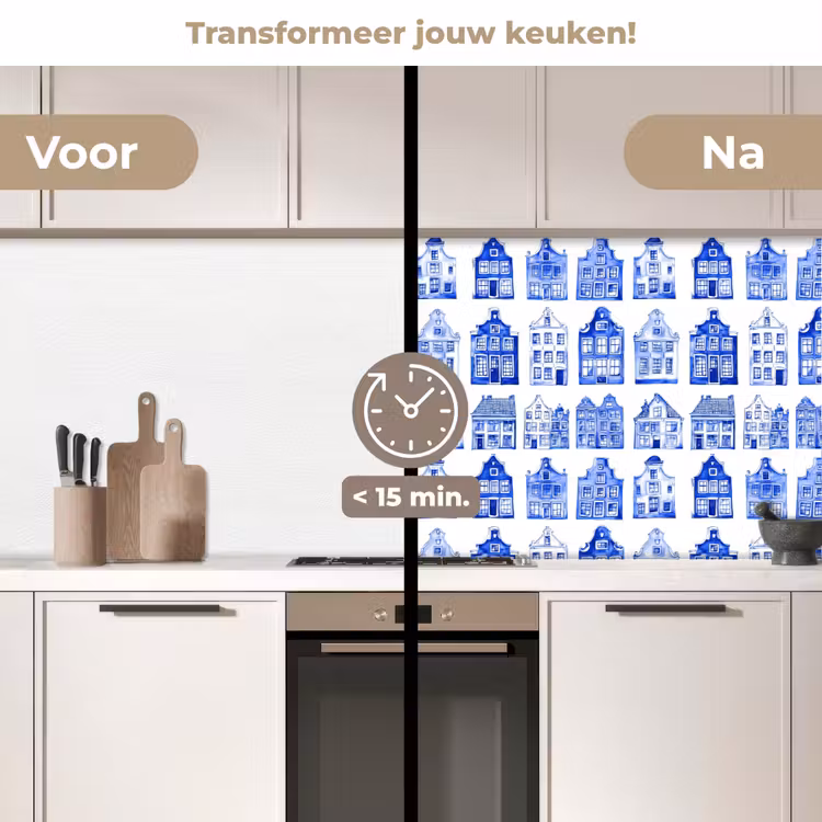 Keuken achterwand - Patroon - Huizen - Blauw — 3