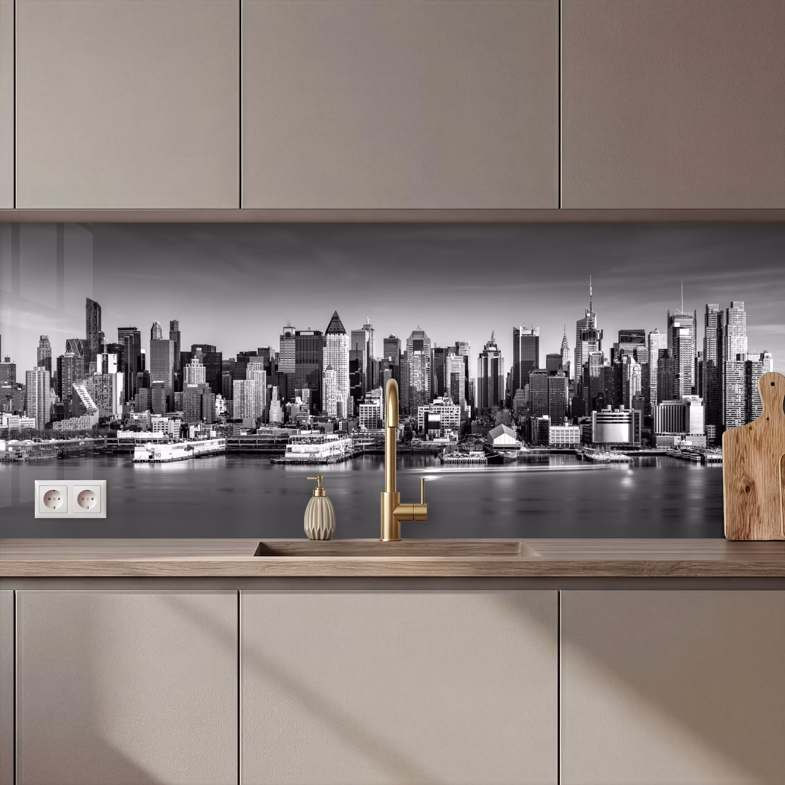 Keuken achterwand - Skyline - Stad - Wolkenkrabbers - Zwart - Wit — 1