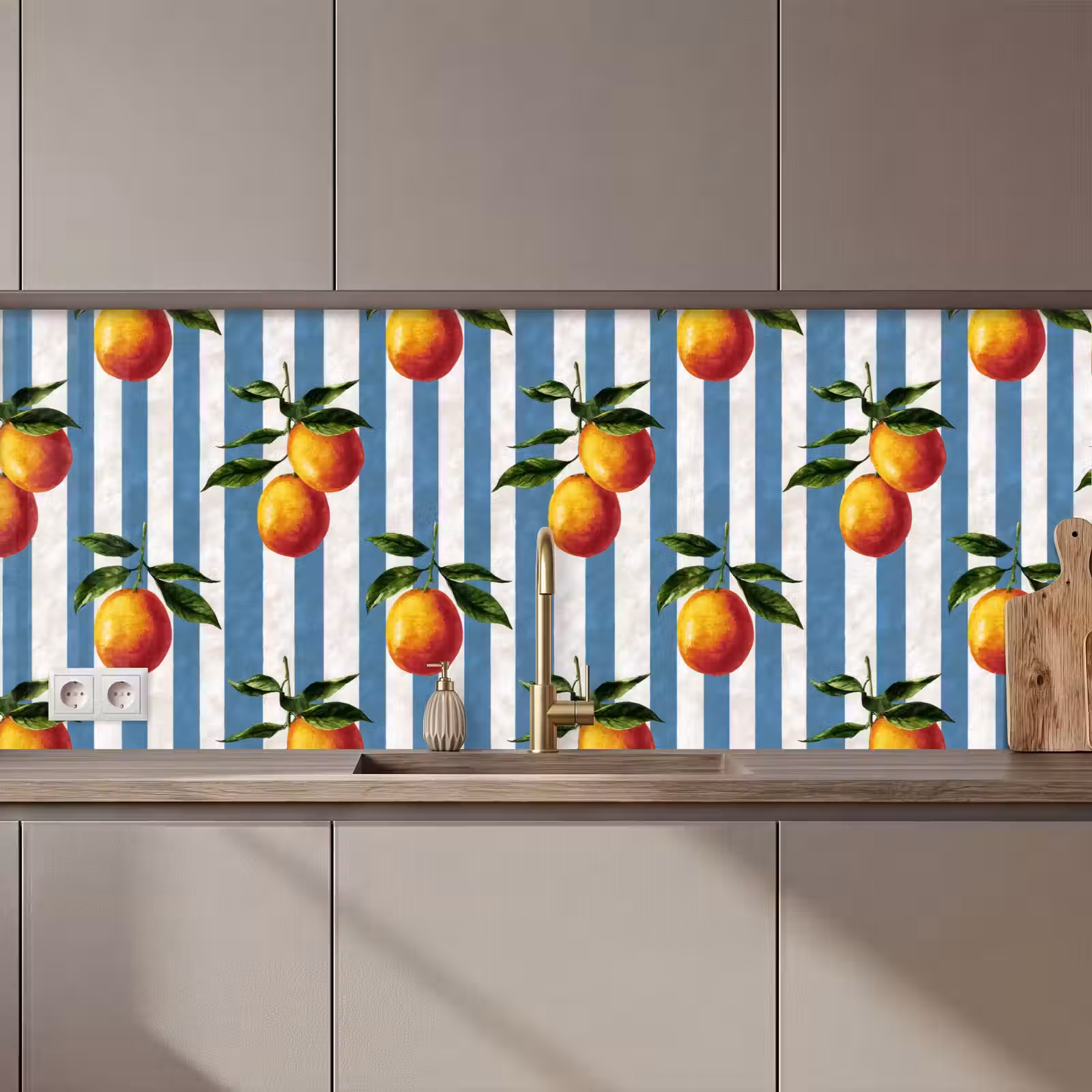 Keuken achterwand - Strepen - Citroen - Blauw — 1