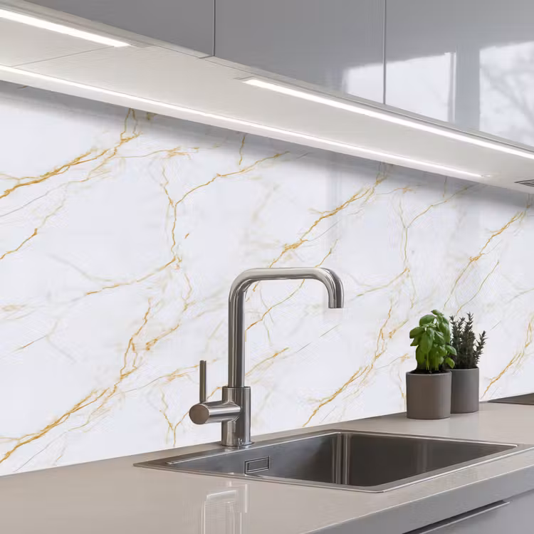 Keuken achterwand - Wit - Marmer - Goud - Luxueus — 2