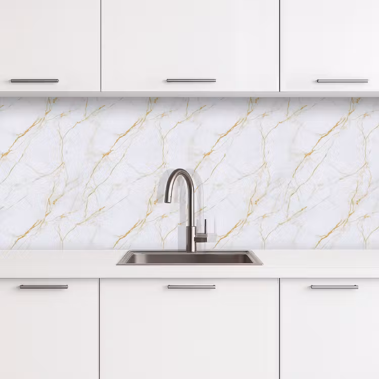 Keuken achterwand - Wit - Marmer - Goud - Luxueus — 4