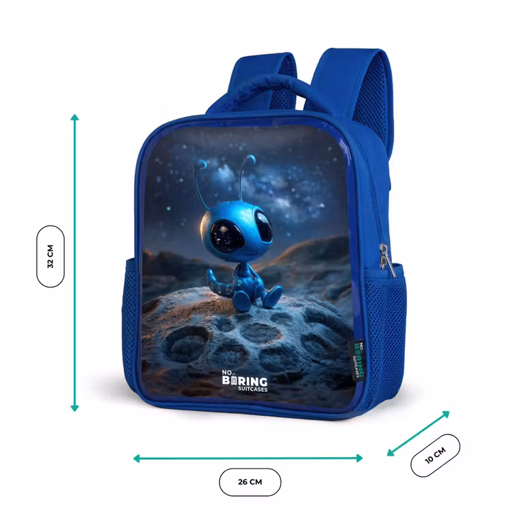 Rugzak kind - blauw - Blauw buitenaards wezentje onder sterrenhemel — 5