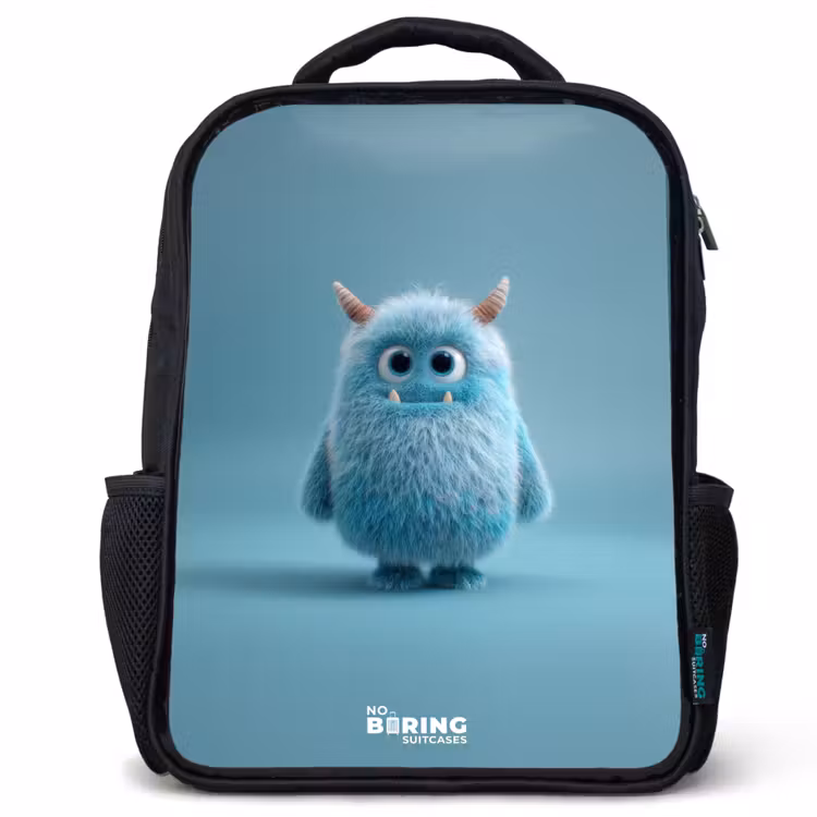 Kinder rugzak - Blauw pluizig monster met hoorns — 1