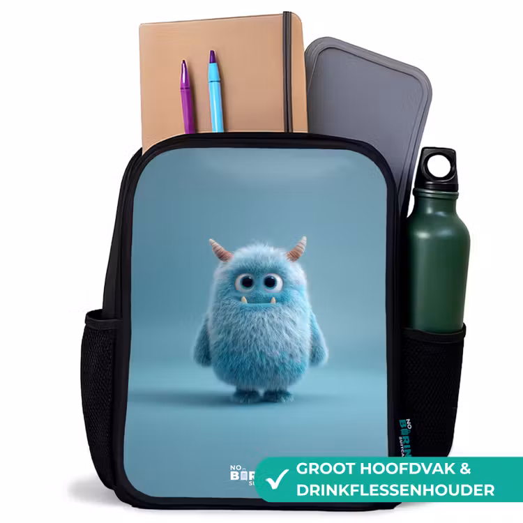 Kinder rugzak - Blauw pluizig monster met hoorns — 4