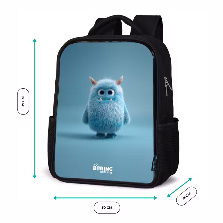 Kinder rugzak - Blauw pluizig monster met hoorns — 5