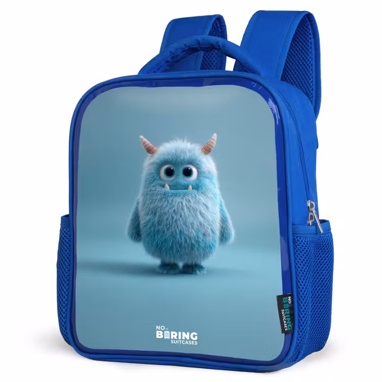 Rugzak kind - blauw - Blauw pluizig monster met hoorns — 7