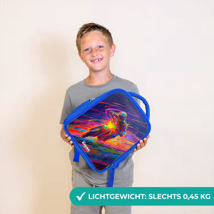 Rugzak kind met naam - Blauw Crossmotor - Neonkleuren - Lijnen - Helm — 2