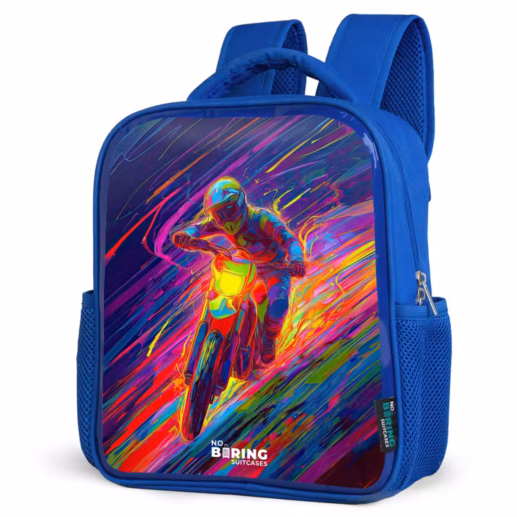 Rugzak kind met naam - Blauw Crossmotor - Neonkleuren - Lijnen - Helm — 7