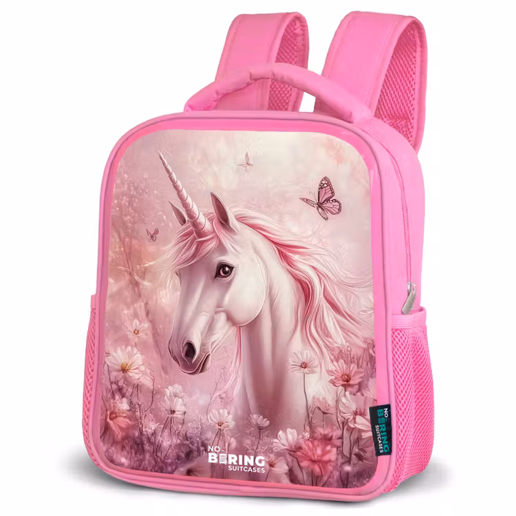 Rugzak kind met naam - Roze Eenhoorn - Roze - Vlinders - Bloemen — 4