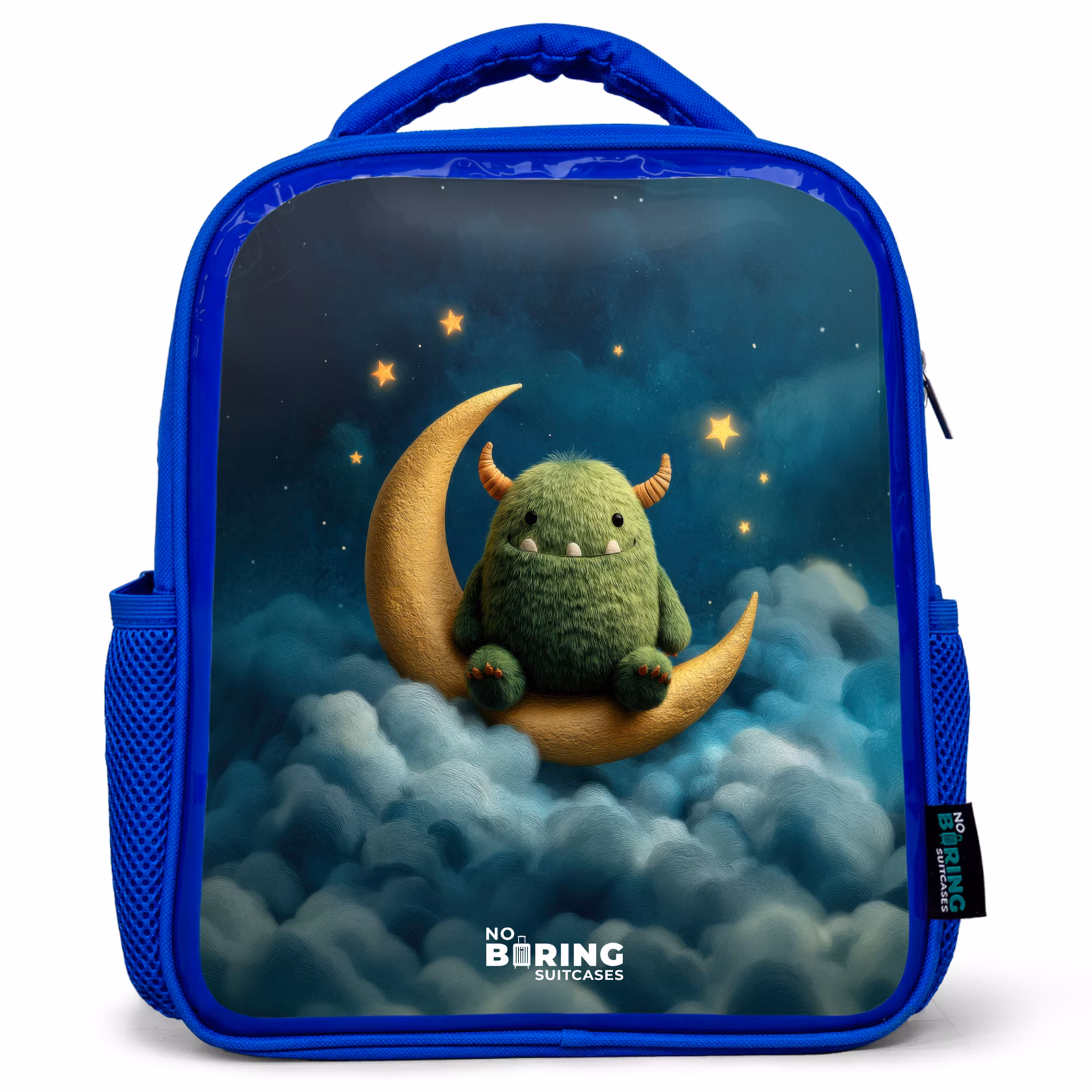 Rugzak kind - blauw - Groen monster op maansikkel — 1