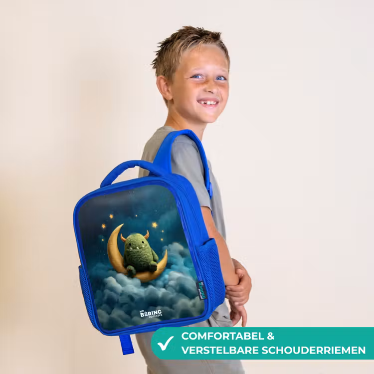 Rugzak kind - blauw - Groen monster op maansikkel — 4