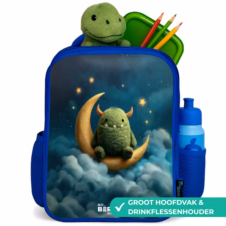 Rugzak kind - blauw - Groen monster op maansikkel — 6