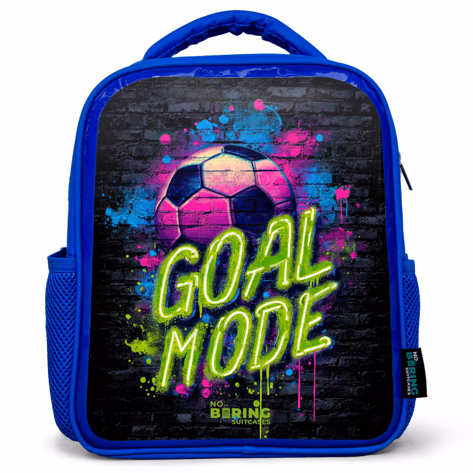 Rugzak kind met naam - Blauw Neon - Graffiti - Voetbal - Kleurrijk — 1