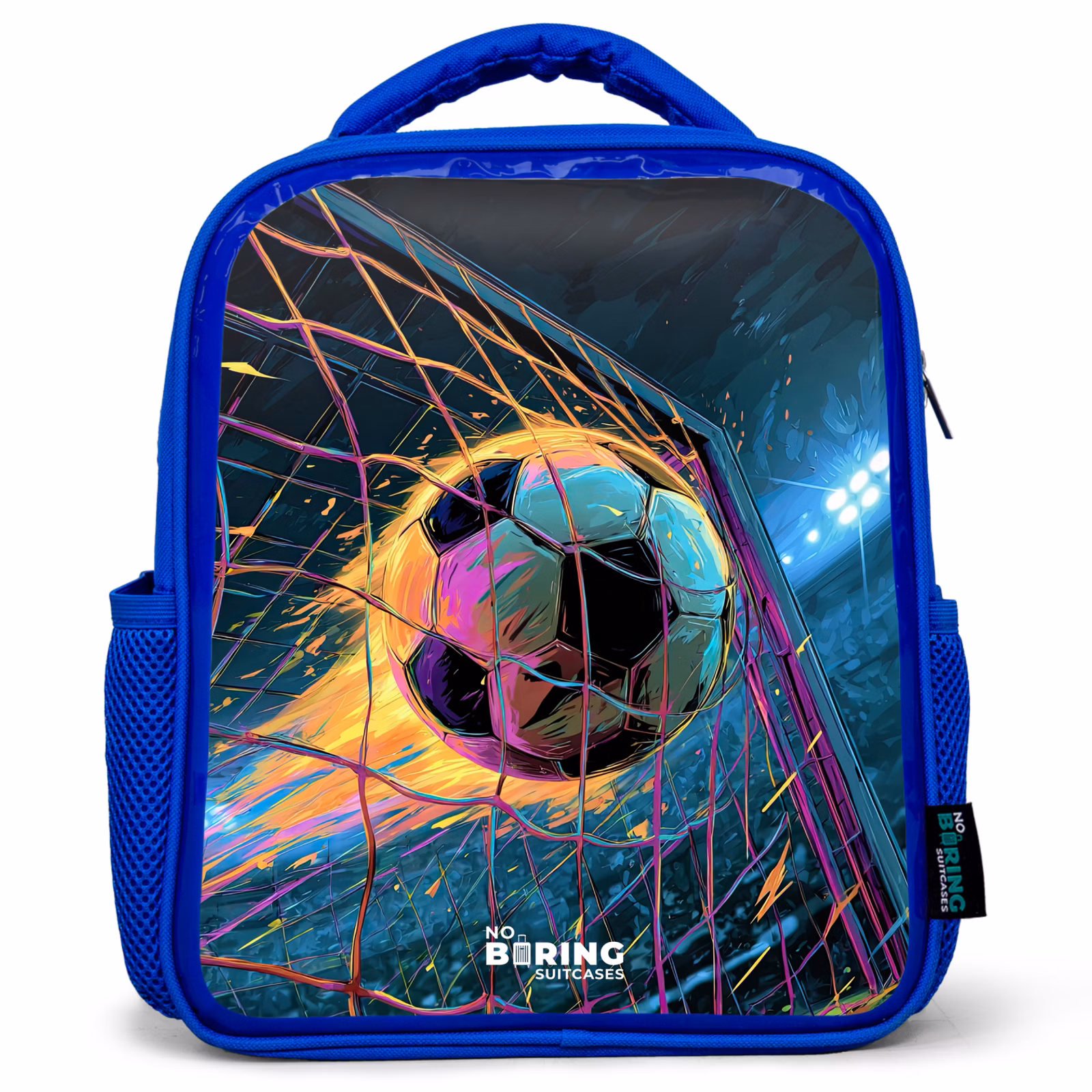 Rugzak kind met naam - Blauw Neon - Net - Voetbal - Kleurrijk — 1